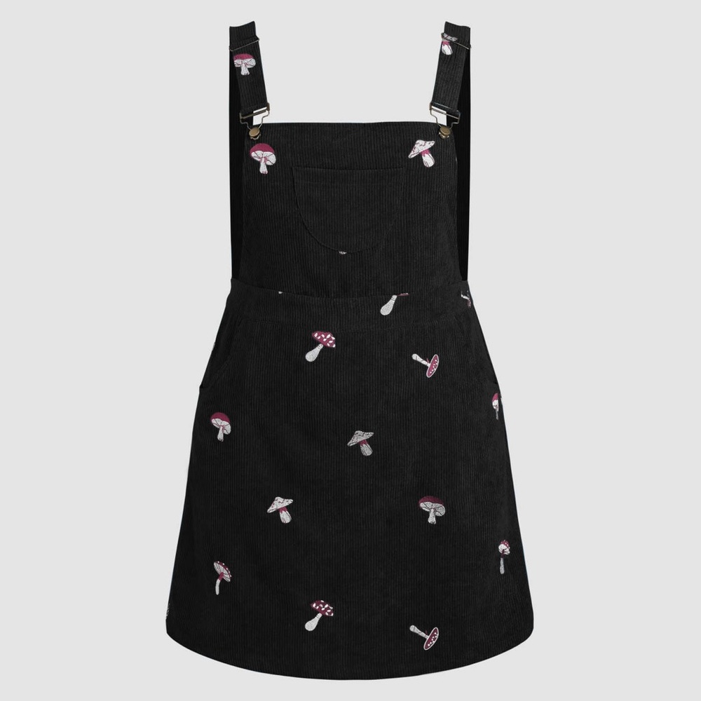 Cider Black Corduroy Mushroom Pinafore Dress
